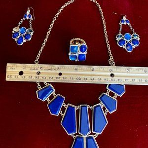Set of Chico's blue choker with matching earrings and ring